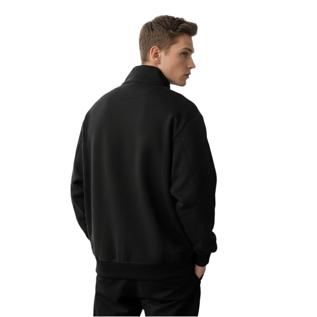 Heavyweight oversized 1/4 zip 400gsm in black - BLACK