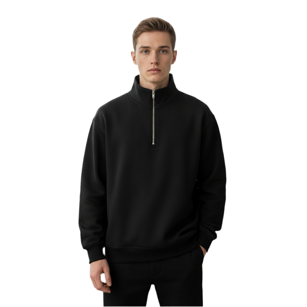 Heavyweight oversized 1/4 zip 400gsm in black - BLACK