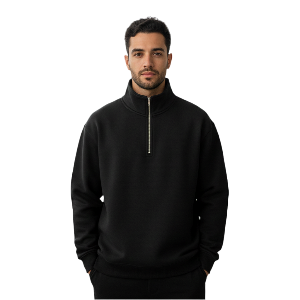Heavyweight oversized 1/4 zip 400gsm in black - BLACK