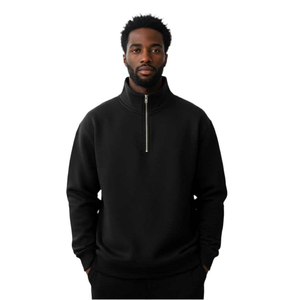 Heavyweight oversized 1/4 zip 400gsm in black - BLACK